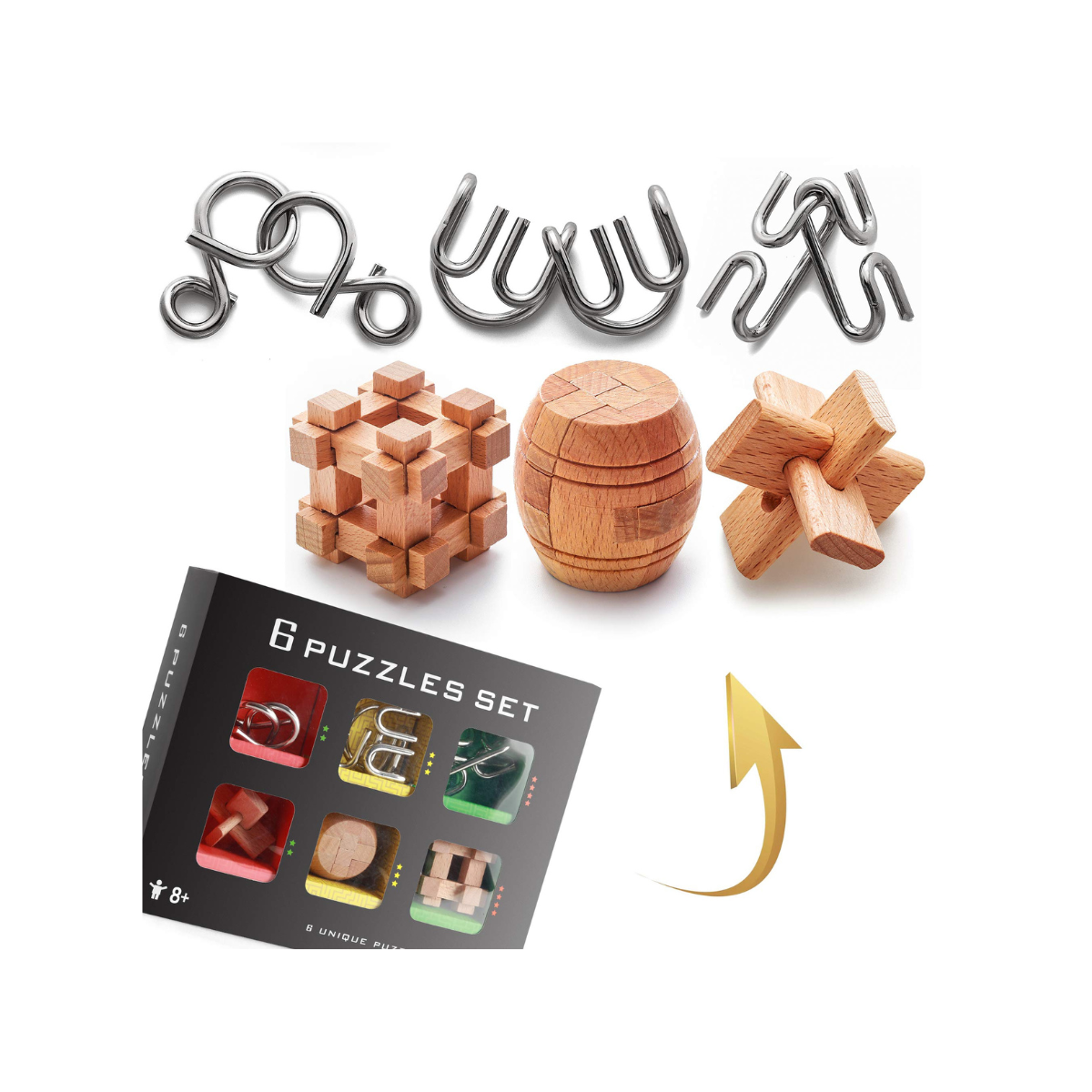 Puzzles de Ingenio en Madera y Metal – 6 Desafíos de Lógica para Niños y Adultos - Luzuy Importaciones
