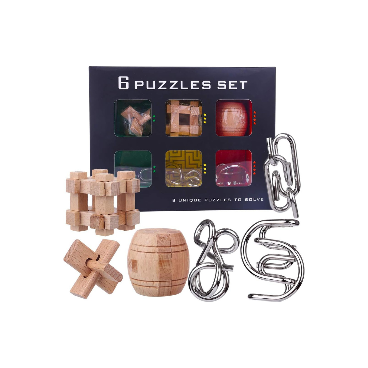 Puzzles de Ingenio en Madera y Metal – 6 Desafíos de Lógica para Niños y Adultos - Imagen 2