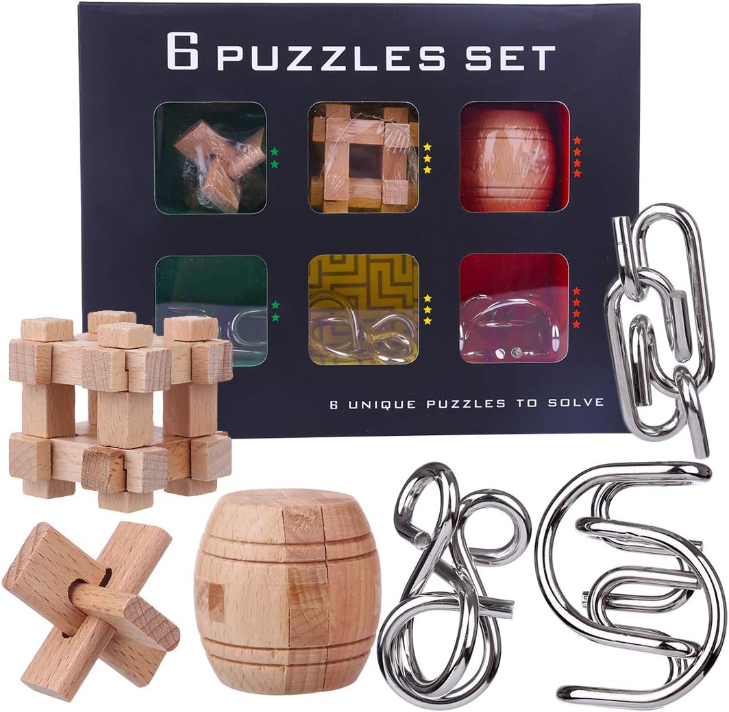 Puzzles de Ingenio en Madera y Metal – 6 Desafíos de Lógica para Niños y Adultos - Imagen 4
