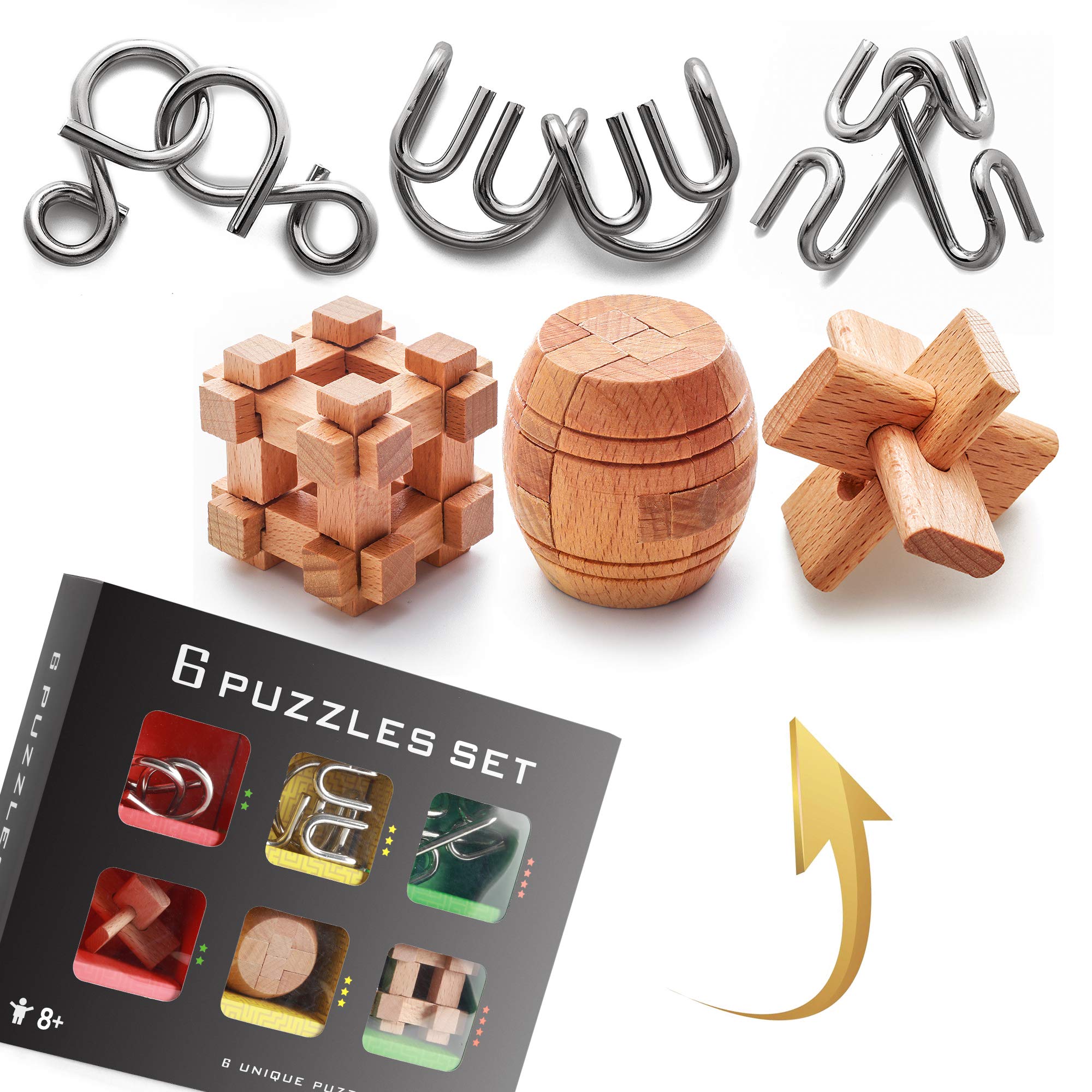 Puzzles de Ingenio en Madera y Metal – 6 Desafíos de Lógica para Niños y Adultos - Imagen 3