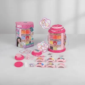 Kit Gem Bracelet con estuche tipo torre y gran variedad de mostacillas y accesorios para armar pulseras, collares y tobilleras. Ideal para niños desde 6 años. Regalo creativo y educativo.