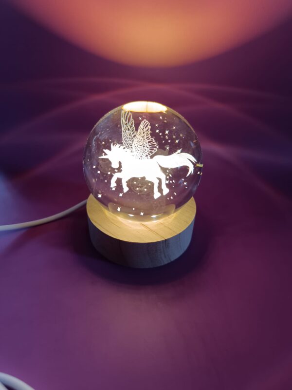 Lámpara esfera de cristal  6 cm diámetro - Modelo Unicornio Alado - Imagen 2