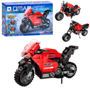 Bloques Qman Moto 3 en 1 para armar tres modelos distintos. Juego educativo que estimula la creatividad y la motricidad. Ideal desde 6 años.