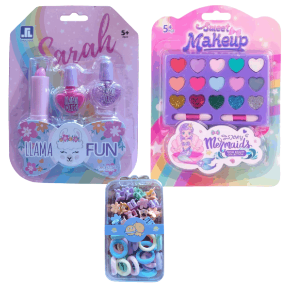 Set de belleza sombras, esmaltes y gomitas para el cabello