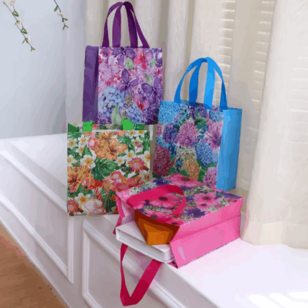 Bolsas de regalo medianas en pvc reutilizable 29x27cm -Pack 12 -Diseño Flores - Imagen 3