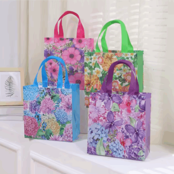 Bolsas de regalo grande en pvc reutilizable 36x32cm - Pack de 4 -Flores - Imagen 2