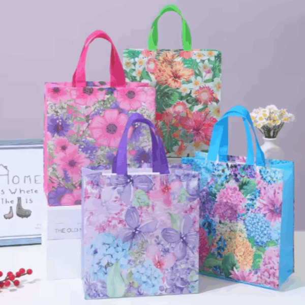 Bolsas de regalo grande en pvc reutilizable 36x32cm - Pack de 4 -Flores