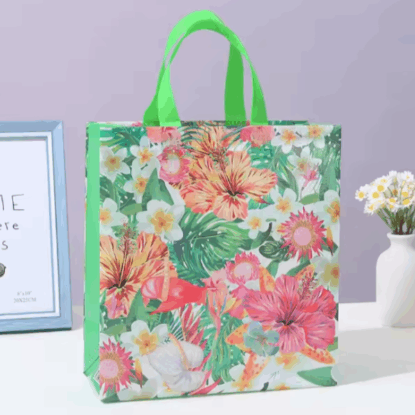 Bolsas de regalo grande en pvc reutilizable 36x32cm - Pack de 4 -Flores - Imagen 6