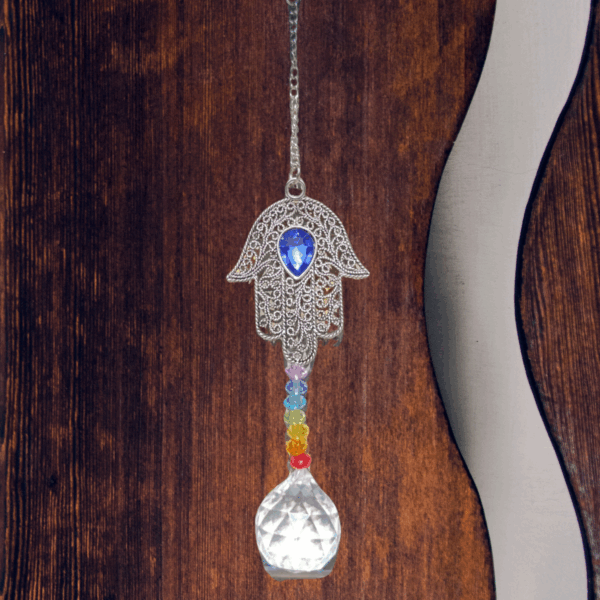 Atrapasol Colgante de cristal Hamsa
