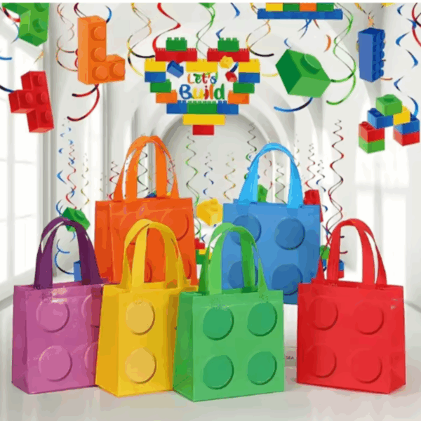 Bolsas de regalo chica en pvc reutilizable 20x20cm -Pack 4 -Diseño Blocks - Imagen 2