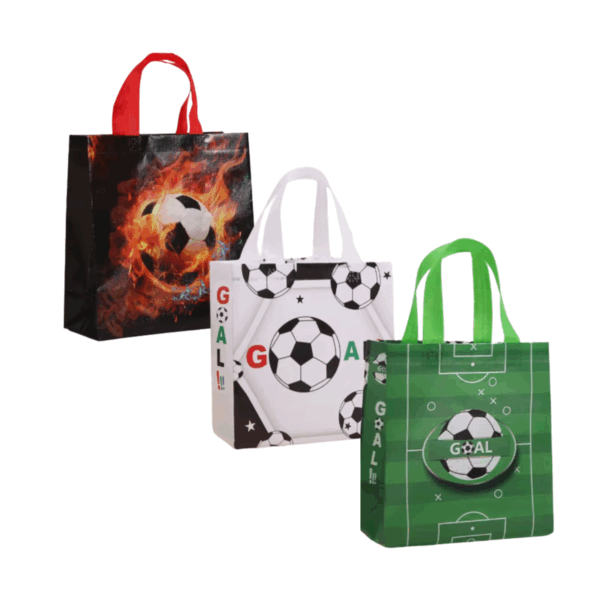 Bolsas de regalo chica en pvc reutilizable 23x22cm -Pack 4 -Diseño Fútbol