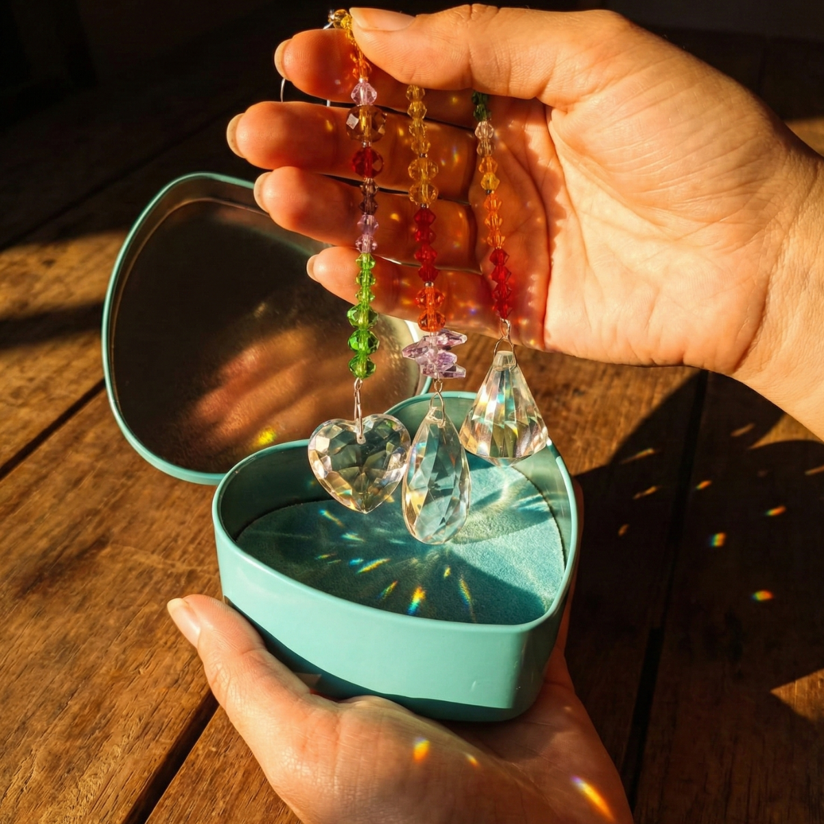 Set de Atrapasoles Cristal Multicolor – Mágico y Brillante, con Caja en Forma de Corazón - Imagen 3