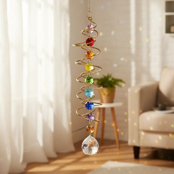 Atrapasol Espiral de Sol Colgante Decorativo con Cristales Multicolor 44 cm